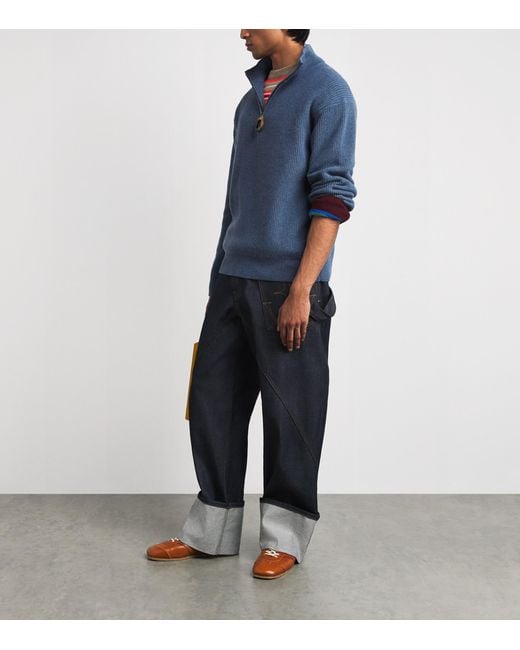J.W. Anderson Blue Wool-Cotton Half-Zip Sweater for men