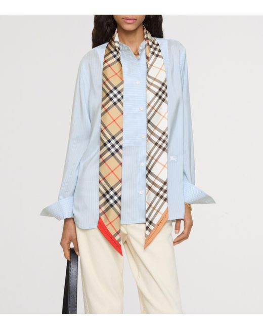Burberry White Silk Contrast Check Twilly