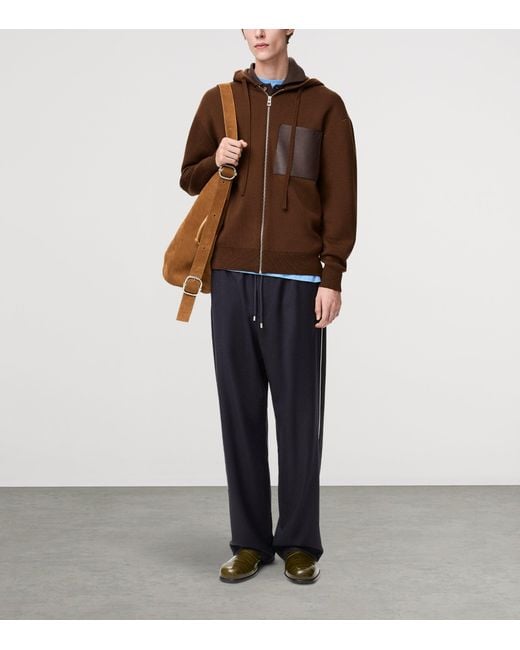 Loewe Brown Wool-Blend Leather-Pocket Hoodie for men