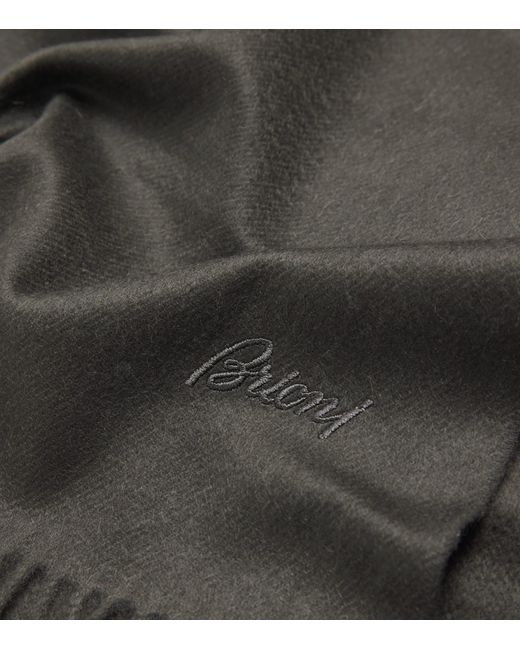 Brioni Gray Cashmere Fringed Scarf for men