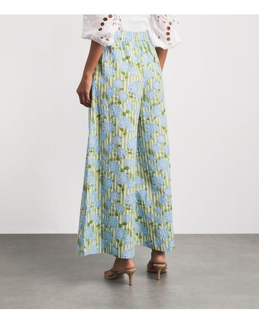 VERANDAH Blue Linen-Cotton Wide-Leg Hydrangea Trousers