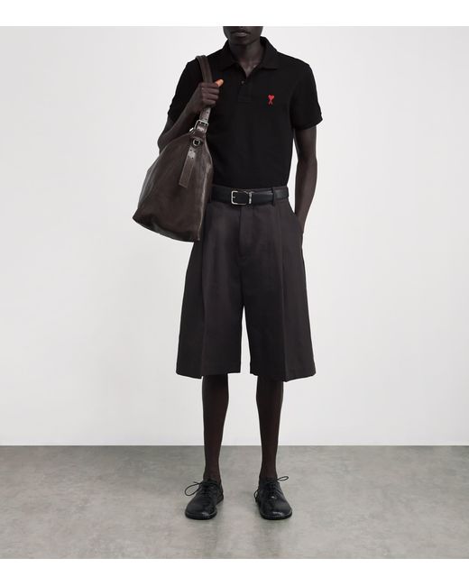 AMI Black Organic Cotton Ami De Coeur Polo Shirt for men