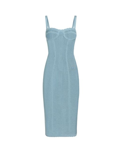 Dolce & Gabbana Blue Crocheted Cup Midi Dress