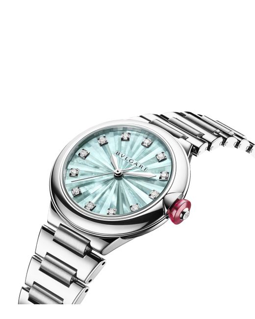 BVLGARI Metallic Stainless Steel And Diamond Lvcea Watch