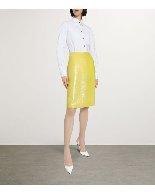Dolce & Gabbana Yellow Sequinned Midi Skirt