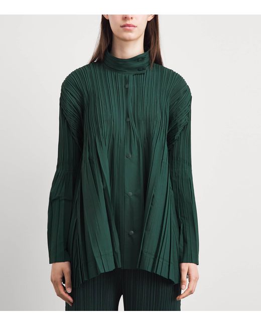 Pleats Please Issey Miyake Green Pleated Float Coat