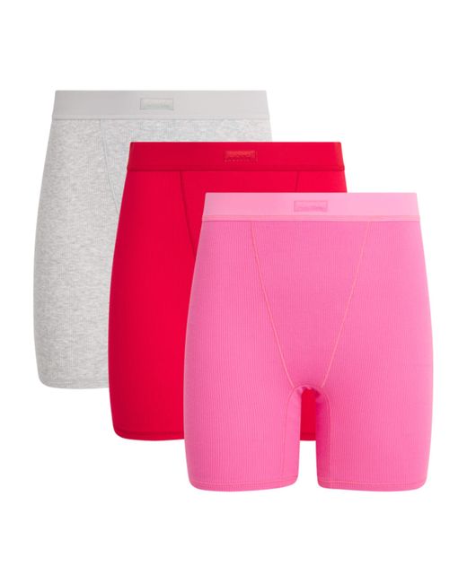 Skims Pink Cotton-Blend Ribbed Boxers