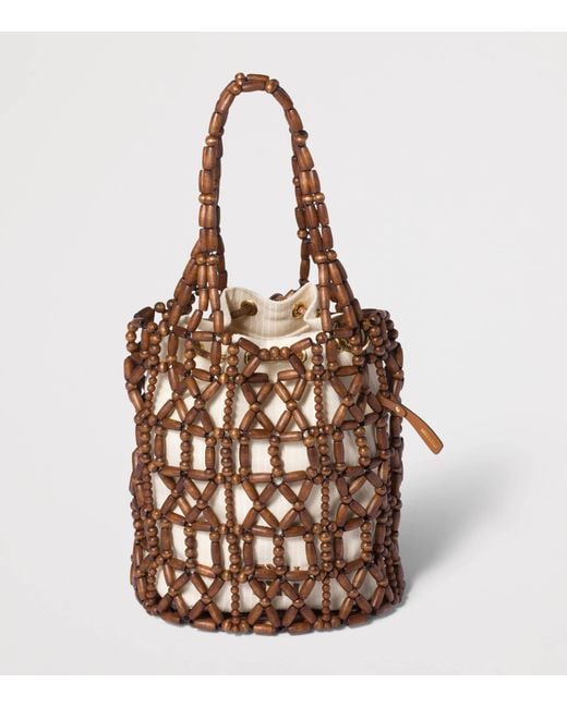 Miu Miu Brown Beaded Mesh Bucket Bag