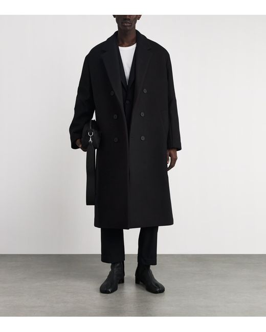 Studio Nicholson Black Wool-Blend Double-Breasted Diall Overcoat for men