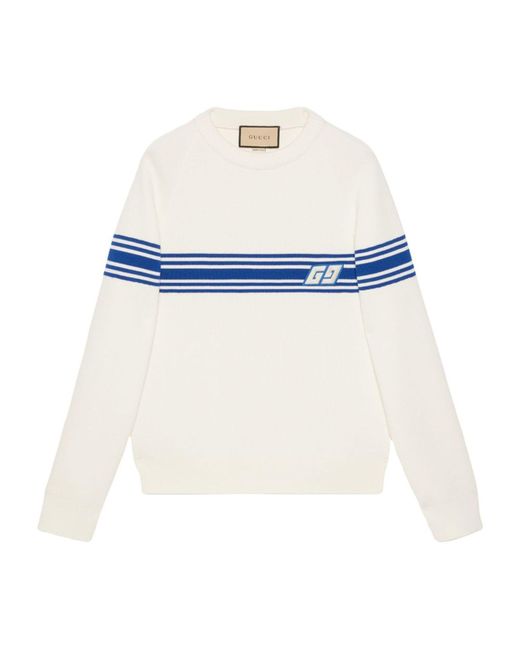 Gucci White Wool Gg Striped Sweater for men