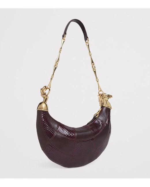 Chloé Purple Leather-Snakeskin Chain Horse Shoulder Bag
