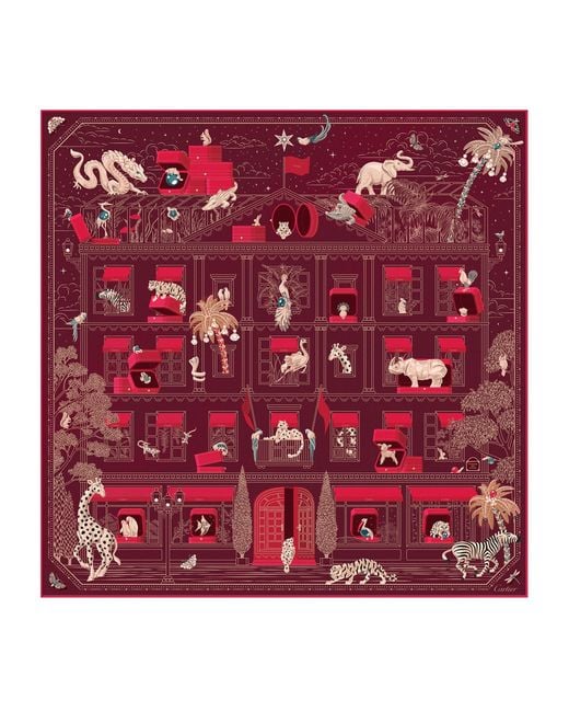 Cartier Red Silk Precious Address Scarf