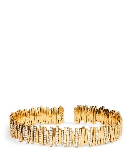 Suzanne Kalan Metallic And Diamond Half Pavé Cuff Bangle