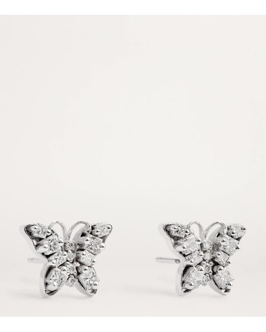 Suzanne Kalan White And Diamond Princess Mini Butterfly Stud Earrings