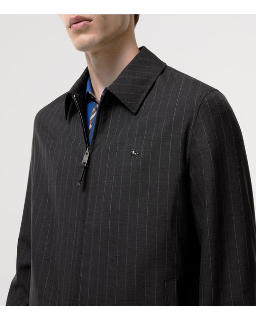 Burberry Black Wool Pinstripe Bloomsbury Harrington Jacket for men
