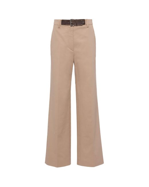 Prada Natural Gabardine Belt-Detail Trousers