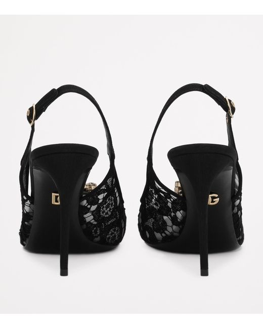 Dolce & Gabbana Black Lace Embellished Slingback Pumps 90