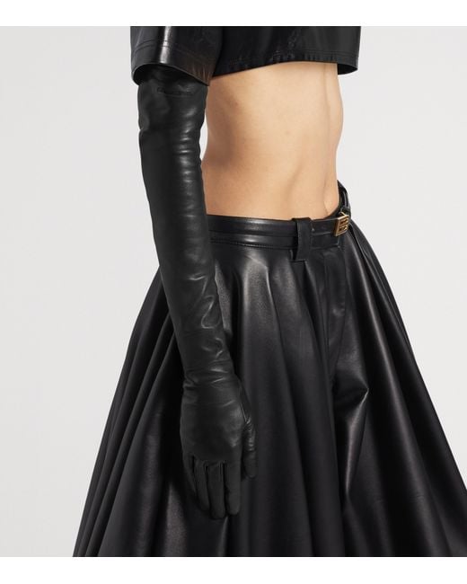 Balenciaga Black Leather Long Gloves