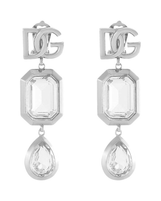 Dolce & Gabbana White Embellished Logo Clip-On Earrings