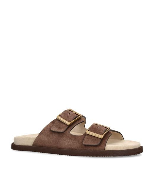 Brunello Cucinelli Brown Suede Buckle-Detail Sandals for men