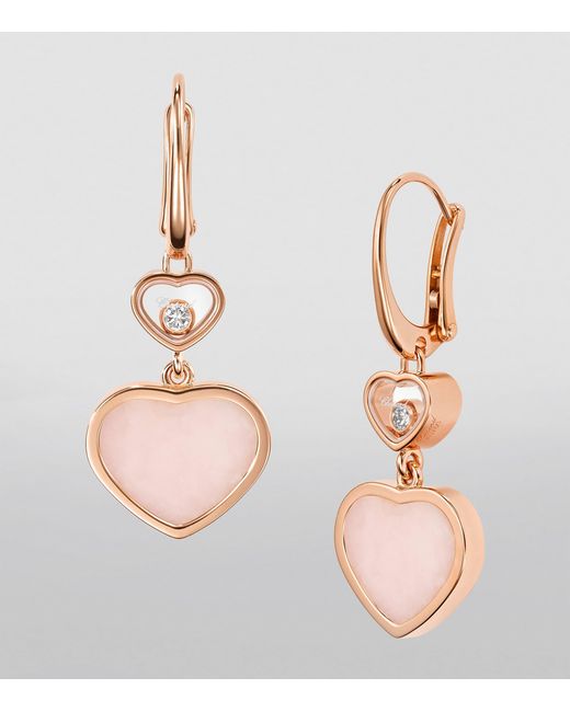 Chopard Pink Opal And Diamond Happy Hearts Earrings