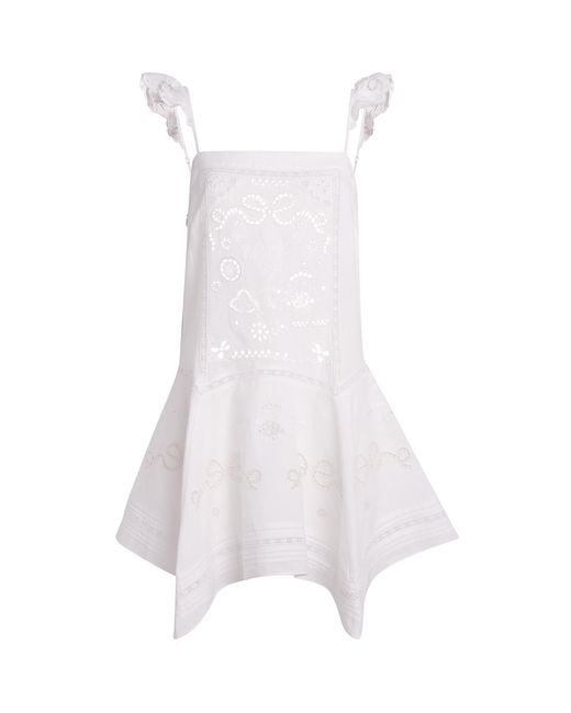 Self-Portrait White Linen-Cotton Embroidered Mini Dress