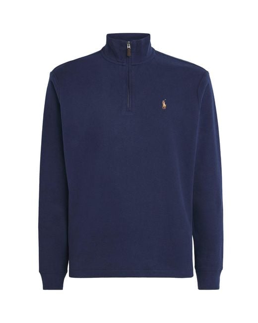 Polo Ralph Lauren Blue Cotton Quarter-Zip Sweatshirt for men