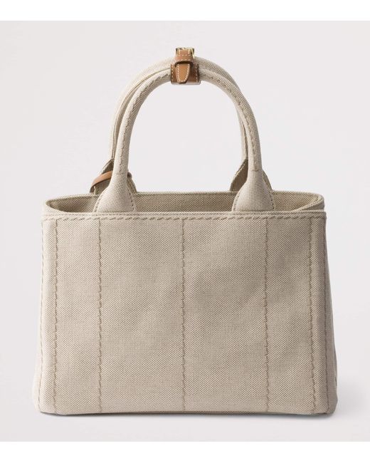 Prada Natural Small Canvas Jardinière Top-Handle Bag