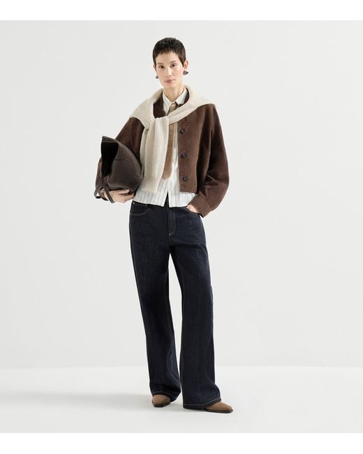 Brunello Cucinelli Brown Suede Monili Bomber Jacket