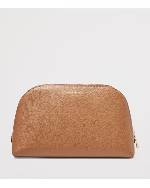 Aspinal Brown Large Grained Leather Cosmetics Case