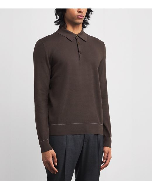 Brioni Brown Long-Sleeve Polo Shirt for men