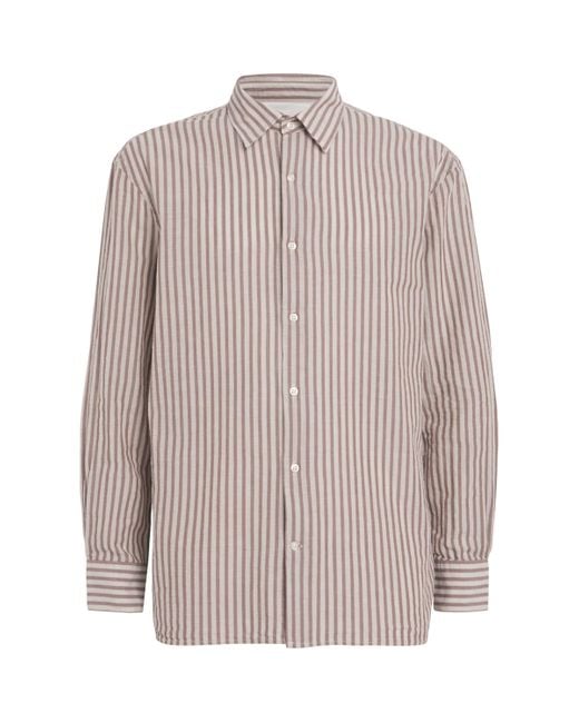 Officine Generale White Cotton Stripe Gad Shirt for men