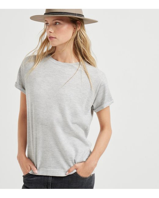 Brunello Cucinelli White Cashmere-Silk-Blend T-Shirt