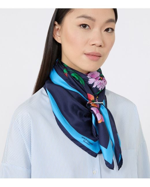 Weekend by Maxmara Blue Silk Floral Print Scarf