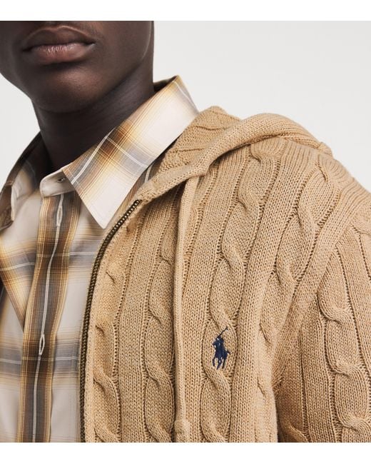 Polo Ralph Lauren Brown Cotton Cable-Knit Zip-Up Hoodie for men