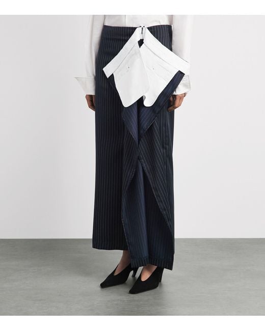 Late for Work Blue Striped Deconstructed Midi Skirt
