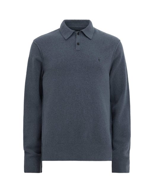 AllSaints Blue Statten Polo Sweater for men