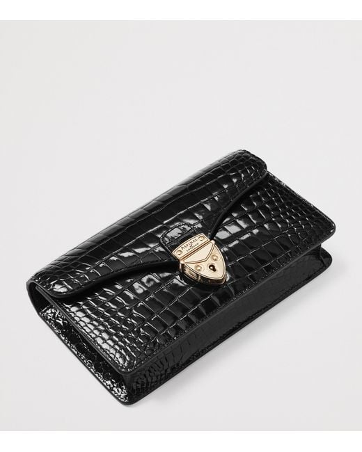 Aspinal Black Croc-Embossed Leather Mayfair 2 Clutch Bag