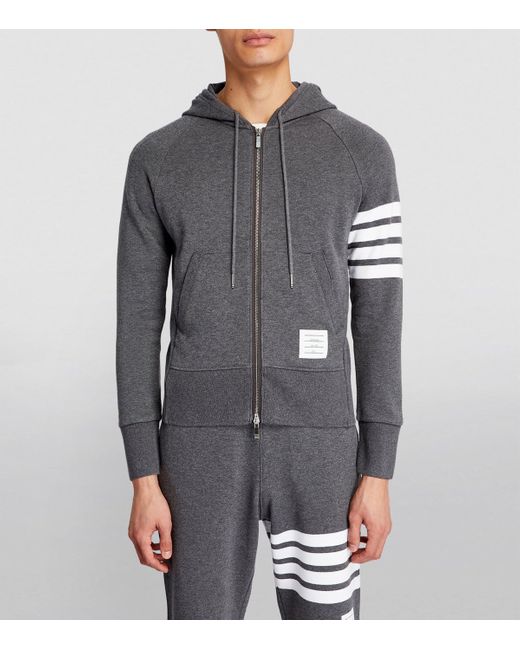 Thom Browne Gray Four-Stripe Zip-Up Hoodie for men