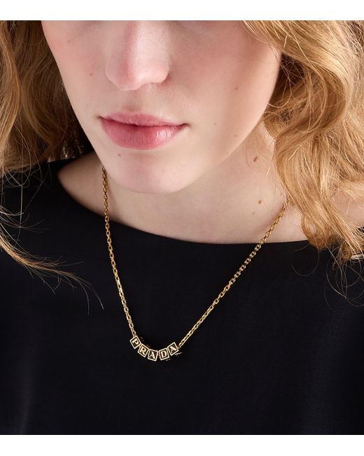 Prada Metallic Enamel-Detail Logo Necklace