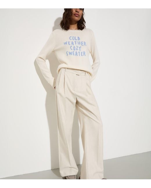 MAX&Co. White Cotton-Wool Straight Trousers