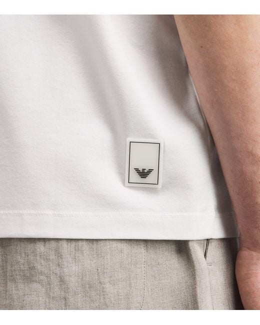 Emporio Armani White Concealed-Placket Logo Polo Shirt for men