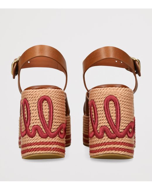 Chloé Brown Leather Sand Wedge Espadrilles 105