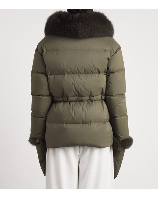 Yves Salomon Green Down Fur-Trim Technical Puffer Jacket