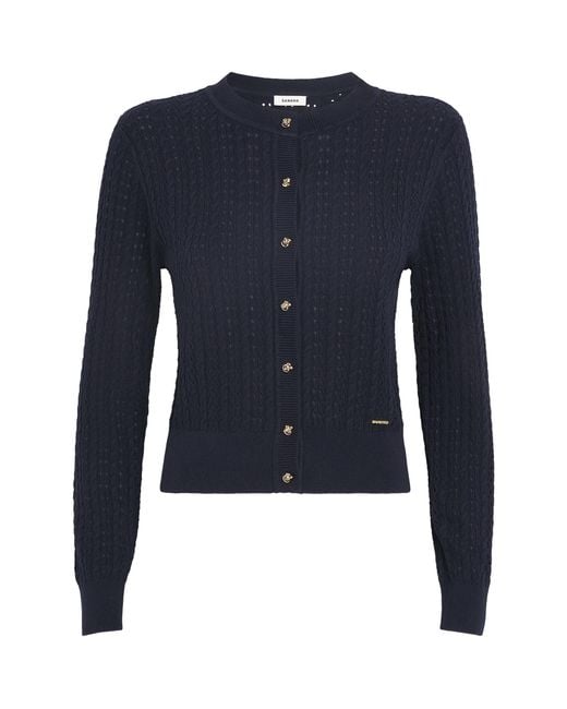 Sandro Blue Cropped Openwork Cardigan