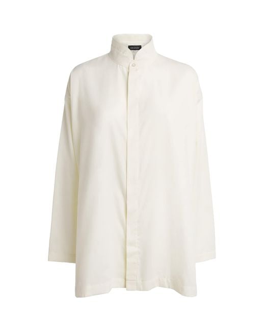 Eskandar White Brushed Double Stand-Collar Shirt