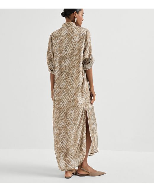 Brunello Cucinelli Natural Silk Chevron Shirt Dress