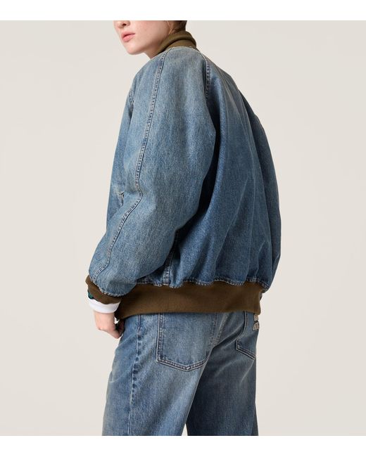Miu Miu Blue Denim Logo Bomber Jacket