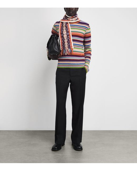 Dries Van Noten Red Wool-Blend Fringed Scarf