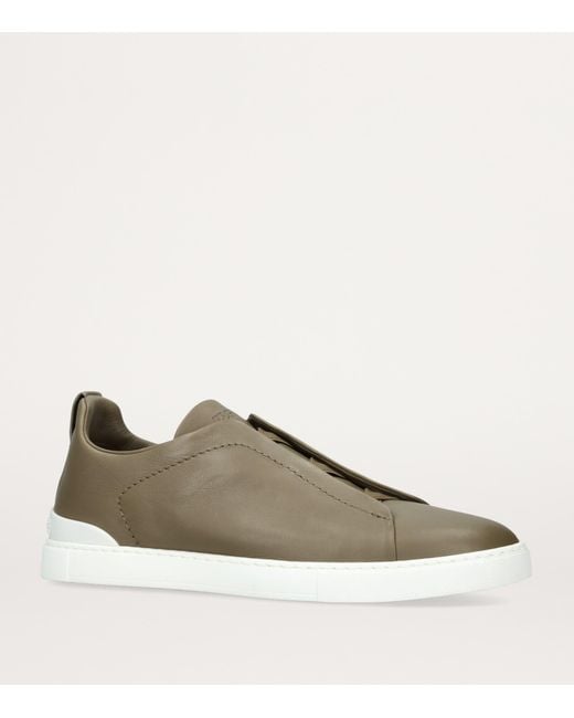 Zegna Green Crocodile Leather Triple Stitch Secondskin Sneaker for men